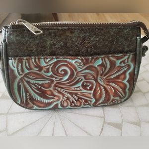 Patricia Nash Bacoli RoseTooled Turquoise Leather Crossbody Bag